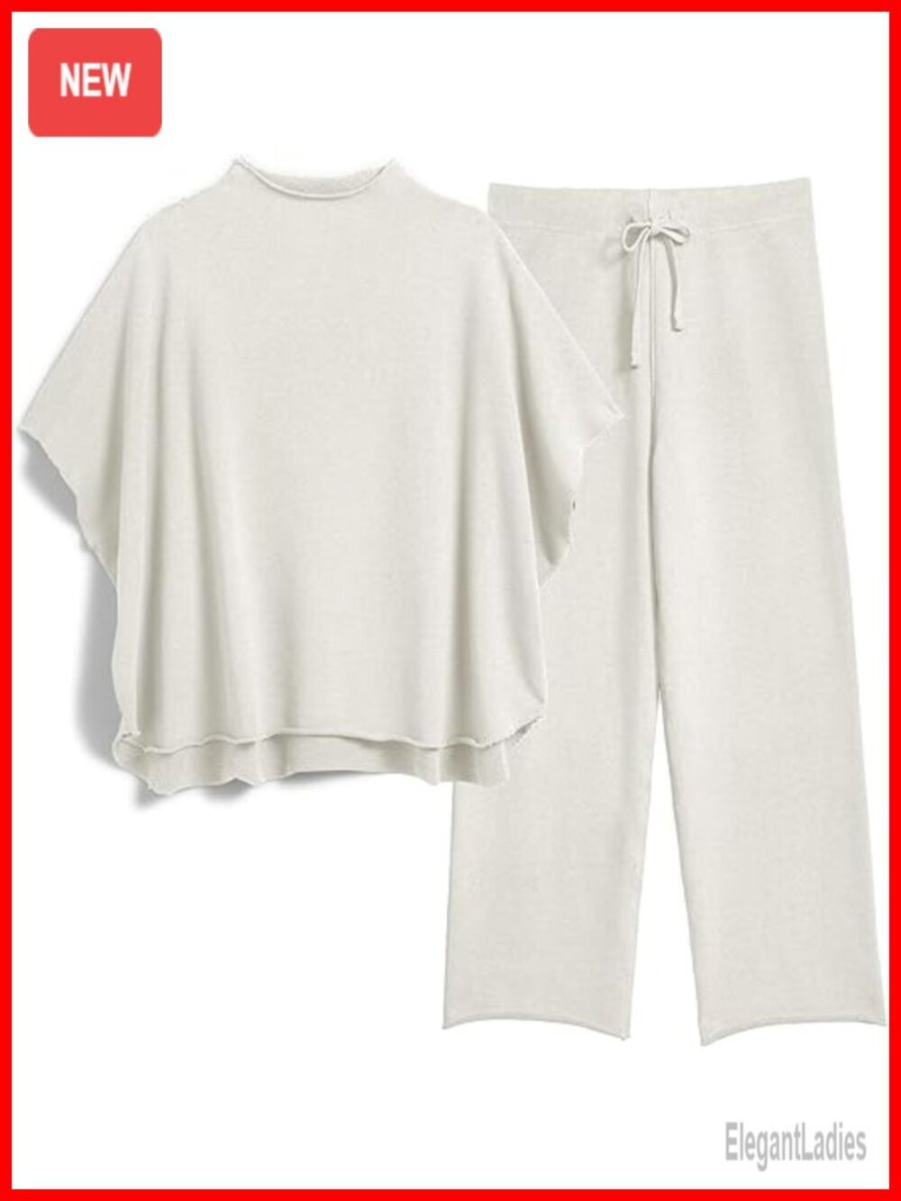Two Piece Lounge Set Batwing Sleeve Capelet Top Wide Leg Pants Pajamas